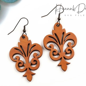 Fleur-de-lis Heraldic Lily Pendiente Forma Svg Archivo de corte láser para Glowforge Descarga digital instantánea