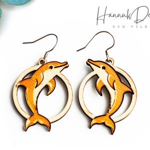 Boucle d'oreille dauphin ludique fichier découpé au laser SVG, boucles d'oreilles en bois modèle SVG en téléchargement numérique, boucles d'oreilles animaux marins SVG, boucles d'oreilles océan Glowforge