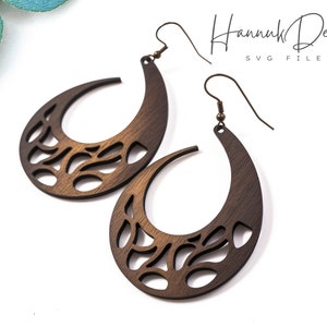 Abstracte maan met inheemse patroon hout Earring Svg lasergesneden bestand digitale download