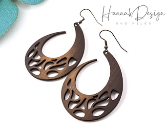 Abstract Moon with Native Pattern Wood Earring Svg Laser Cut File Digital Download