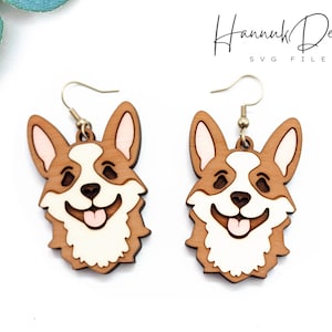 Niedliche Corgis Holz Ohrring SVG Laser Cut Datei Digitaler Download