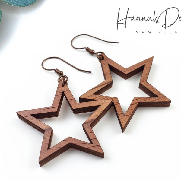 Star Shape Wooden Earring Svg Laser Cut File for Glowforge, Acrylic, Wood Earring svg,  Leather Earring Svg Instant Download