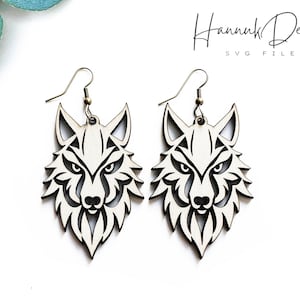 Wolf hoofd houten oorbel SVG lasergesneden bestand digitale download