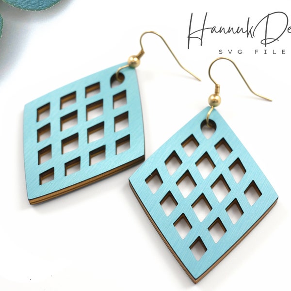 Diamand Shape with Diagonal Square Grid Elegant Wood Earring Svg Laser Cut File for Glowforge Digital Download