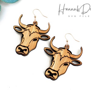 Cow Head Wood Earring Svg laser Cut File Digital Download