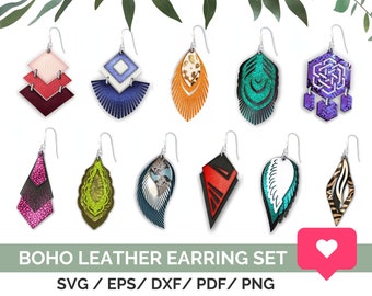 Faux Leather Earring Bundle Svg File for Cricut, 11 Leather Earring Shapes Svg Template Instnat Download
