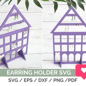 Haus Silhouette Ohrring Display Ständer SVG, Ohrring Ständer SVG, Glowforge Ohrring Display SVG, Ohrring Halter Laser Datei Sofort Download