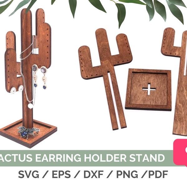 Cactus Earring Display Stand SVG, Earring Stand SVG, Glowforge Earring Display SVG, Earring Holder Laser File, Instant Download