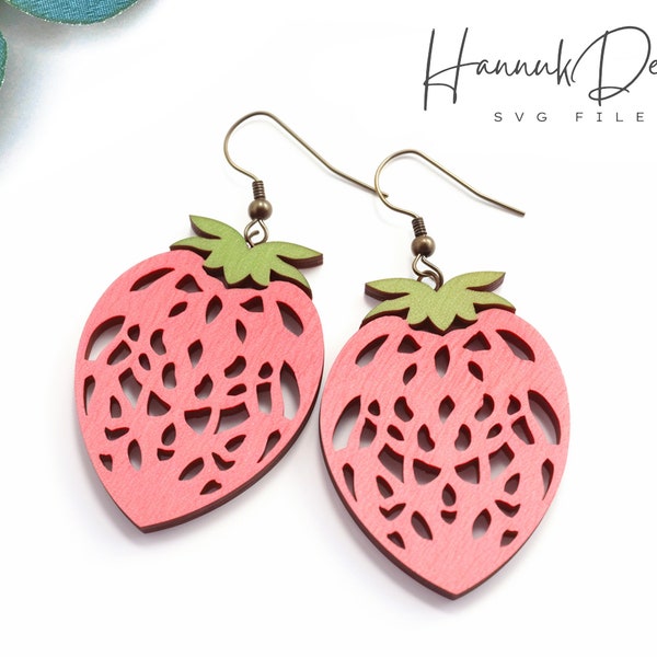 Cute Strawberry Wood Earring Svg Laser Cut File, Summer Berry Earrings Svg for Glowforge Digital Download