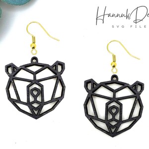 Geometric Bear Earring Svg Laser cut file for Glowforge, Wood earring svg, Acrylic Geometric Earrings Svg, Template Svg, Instant Download