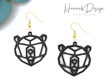 Geometric Bear Earring Svg Laser cut file for Glowforge, Wood earring svg, Acrylic Geometric Earrings Svg, Template Svg, Instant Download