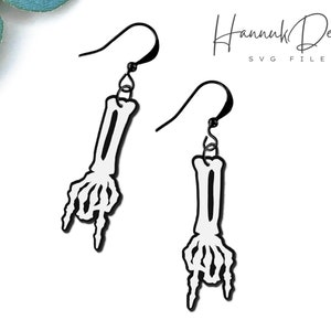 Rock and Roll Skeleton Hand Wood Earring Svg Laser Cut File Digital Download
