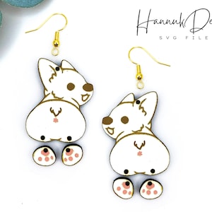 Mignons mégots de corgi avec pendentif pattes boucle d&#39;oreille Svg fichier découpé au laser pour Glowforge, boucle d&#39;oreille Svg chiot chien drôle Kawaii téléchargement immédiat