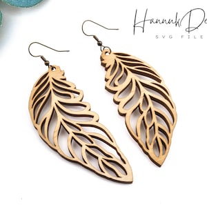 Boho Feather Shape Wood Earring Svg Laser Cut File Digital Download