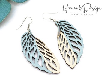 Boho Bird Feather Angel Wings Shape Earring Svg Laser Cut File for Glowforge Digital Download