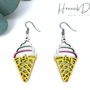 Ice Cream Earring SVG Laser Cut File, Wood Earrings Template SVG Digital Download, Summer Earrings SVG, Ice Cream Cone Glowforge Earrings