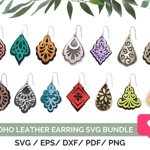 14 fichiers Svg de boucles d’oreilles en cuir orné, Boho Faux Leather Earring Bundle Svg pour Cricut, Boucle d’oreille Modèle Téléchargement numérique