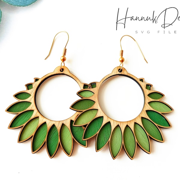 Sunflower Petal Flower Hoop Wood Earring Svg laser Cut File Digital Download