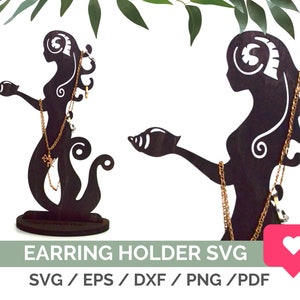 Meerjungfrau Ohrring Display Stand SVG, Ohrring Ständer SVG, Glowforge Ohrring Display SVG, Ohrring Display Datei, Ohrringhalter Laser-Datei