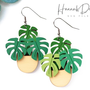 Potted Monsterra Plant Wood Earring Svg Laser Cut Digital Download