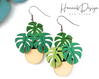 Monstera Plant Wood Earring SVG: Laser Cut File Digital Download
