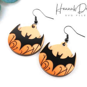 A Bat Flying Over a Field Wood Earring Svg Laser Cut File Digital Download