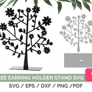 Tree and Flowers Earring Display Stand SVG, Earring Stand SVG, Glowforge Earring Display SVG, Earring Holder Laser File Template
