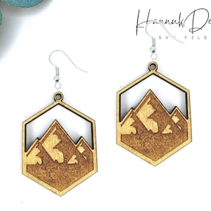 Montagne incisione legno orecchino Svg, orecchino tagliato al laser Svg per Glowforge, orecchini Svg, modello svg, download istantaneo