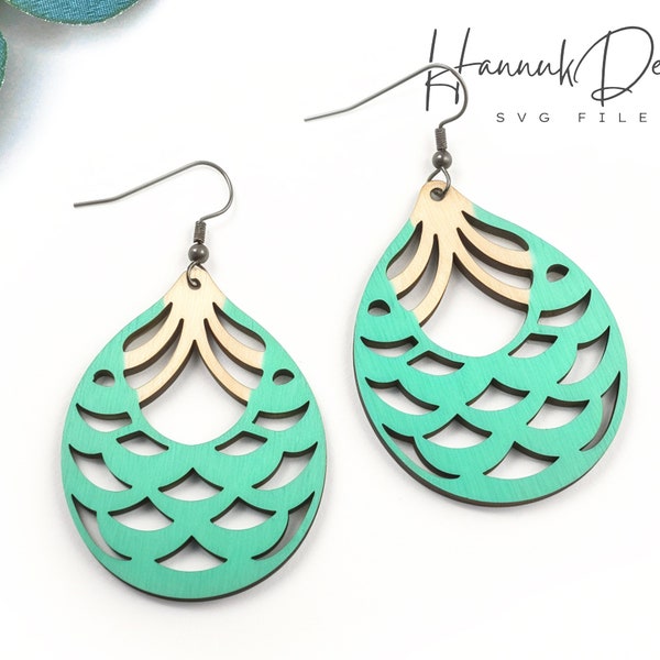 Mermaid Tail Ocean Fishing Net Wood Earring Svg Laser Cut File Digital Download