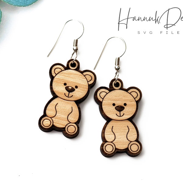 Cute Teddy Bear Wood Earring Svg laser Cut File Digital Download