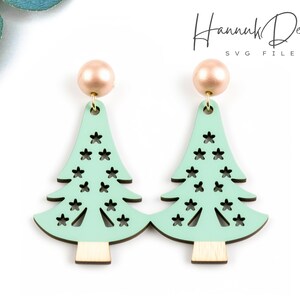 Lindo árbol de Navidad con patrón de estrella, pendiente de madera, archivo cortado con láser Svg, descarga digital