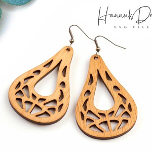 Elegante forma a pera ornato modello foro legno orecchino file di taglio laser Svg per Glowforge, modello Svg per orecchino a goccia Boho Download immediato