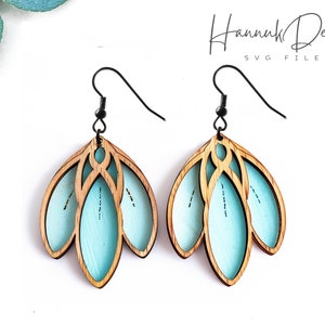 Gelaagde tulp bloem hout Earring Svg lasergesneden bestand digitale download