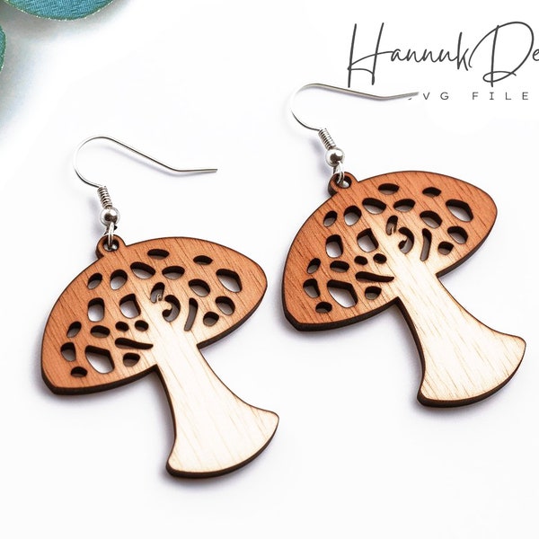 Cute Fly Agaric Mushroom Wood Earring Svg Laser Cut File for Glowforge Digital Download