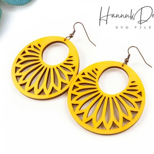 Flower Circle Earring Earring SVG Laser Cut File, Wood Earrings Template SVG Digital Download, Laser Cut Earrings, Boho Flower Earrings Svg