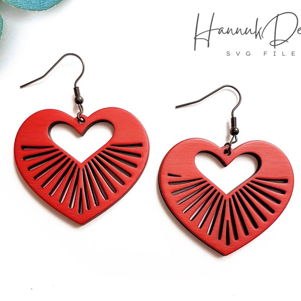 Fanned Out Heart Hoop Earrings Wood Earring Svg Laser Cut and Engraving File for Glowforge Digital Instant Download