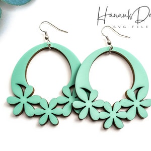 Boog gemaakt van drie primitieve bloemen hout Earring Svg Lasergesneden bestand digitale download