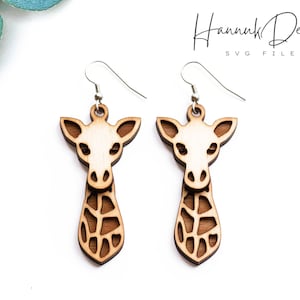 Testa di giraffa, carino animale africano orecchino in legno SVG file tagliato al laser download digitale