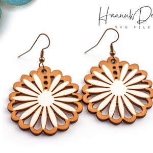 Cute Daisy Flower Wood Earring Svg Laser Cut File Digital Download