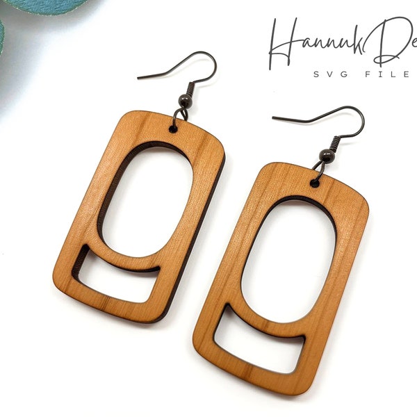 Rounded Rectangle with  Hoop Inside Geometric Earring Svg Laser Cut File for Glowforge, Wood, Leather Earring Template Instant Download