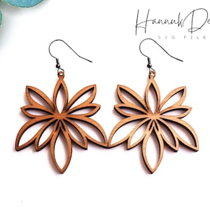 Boho Pétalas Pontudas Flor de Lírio Brinco de Madeira Svg Arquivo de Corte a Laser Download Digital