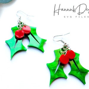 Christmas Earring svg, Holly Earring shapes svg, X-mas Holly Leaf and Berry Wood Earring Svg, Laser Cut file for Glowforge, Instant Download