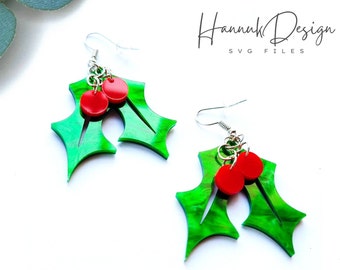 Christmas Earring svg, Holly Earring shapes svg, X-mas Holly Leaf and Berry Wood Earring Svg, Laser Cut file for Glowforge, Instant Download