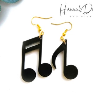 Archivo SVG de aretes de madera con notas musicales cortados con láser, plantilla SVG de aretes musicales, descarga digital, aretes Glowforge, aretes de regalo para amantes de la música SVG