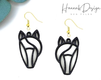 Horse Head Earring Svg Laser cut file for Glowforge, Wood earring svg, Acrylic Geometric Earrings Svg, Template Svg, Instant Download