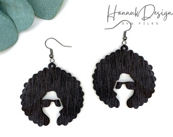 Black Woman Silhouette Svg Laser Cut File for Glowforge, Wood Earrings Template Svg, Leather Earring Svg Instant Download
