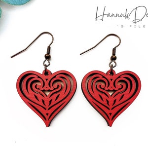 Viktorianische Saint Valentine Herz Ohrring Holz OhrringSvg Laser Cut und Gravur Datei für Glowforge Digital Sofort Download