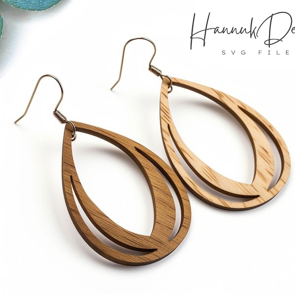 Elegant Almond Shape Wood Earring Svg Laser Cut File Digital Download