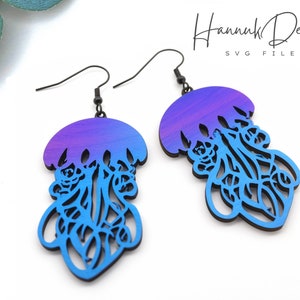 Ornate Jellyfish Earring Svg laser Cut File for Glowforge, Wood, Acrylic Sea Ocean World, Fish Coral  Earring Template Svg Digital Download
