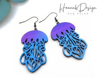 Ornate Jellyfish Earring Svg laser Cut File for Glowforge, Wood, Acrylic Sea Ocean World, Fish Coral  Earring Template Svg Digital Download